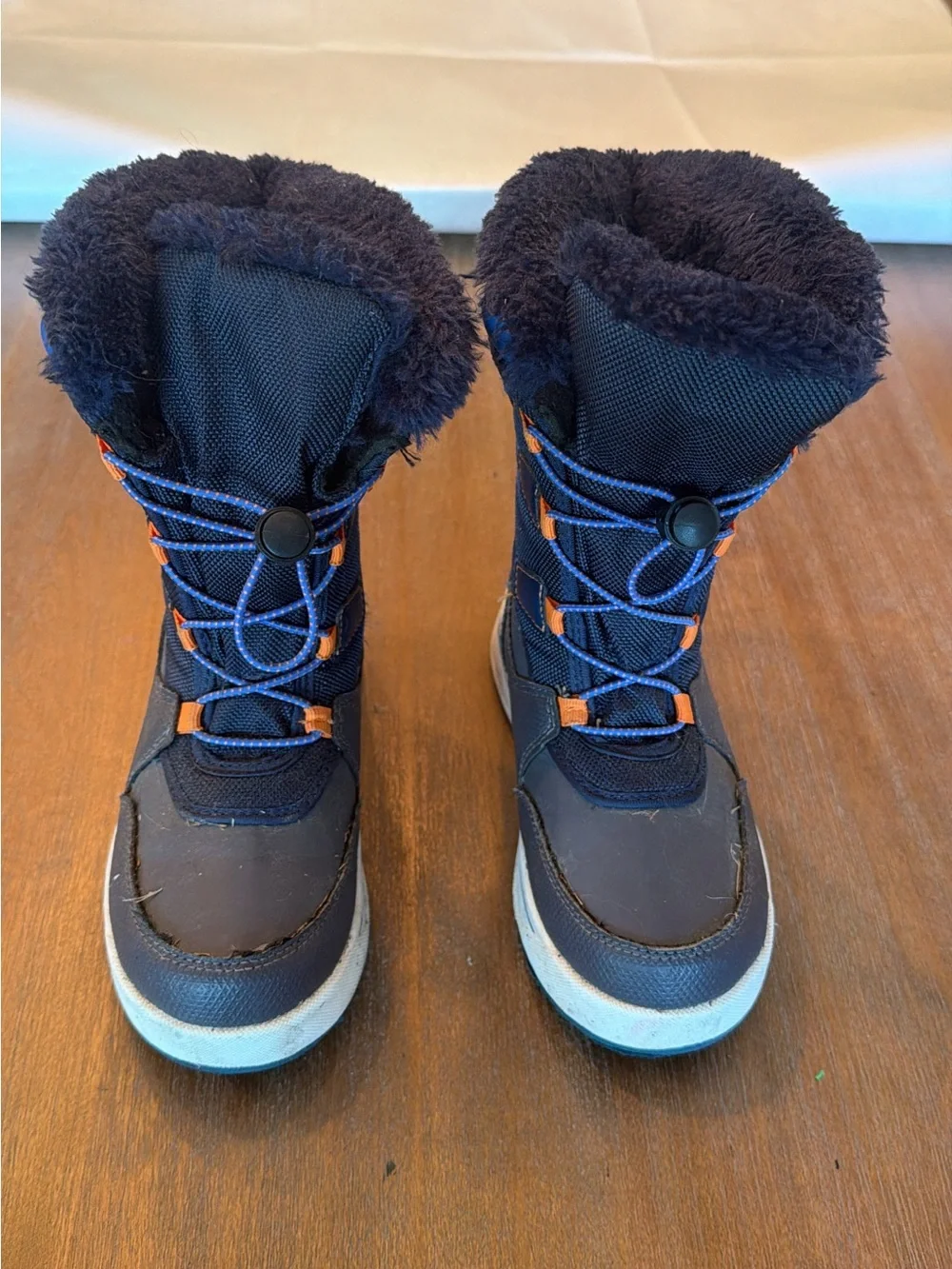 Ozark Trail Navy Blue and Orange Kids Winter Boots with Faux Fur Cuff